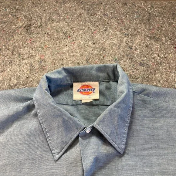 Dickies Button Down Shirt Mens Adult 17-17.5" Sleeve 34/35 Blue Long Sleeve USA - Picture 5 of 15